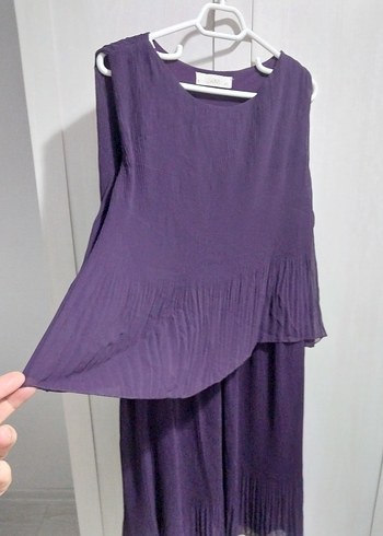 Mor Piliseli  Midi Elbise - Görsel 4