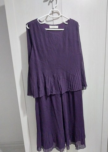 Mor Piliseli  Midi Elbise - Görsel 2