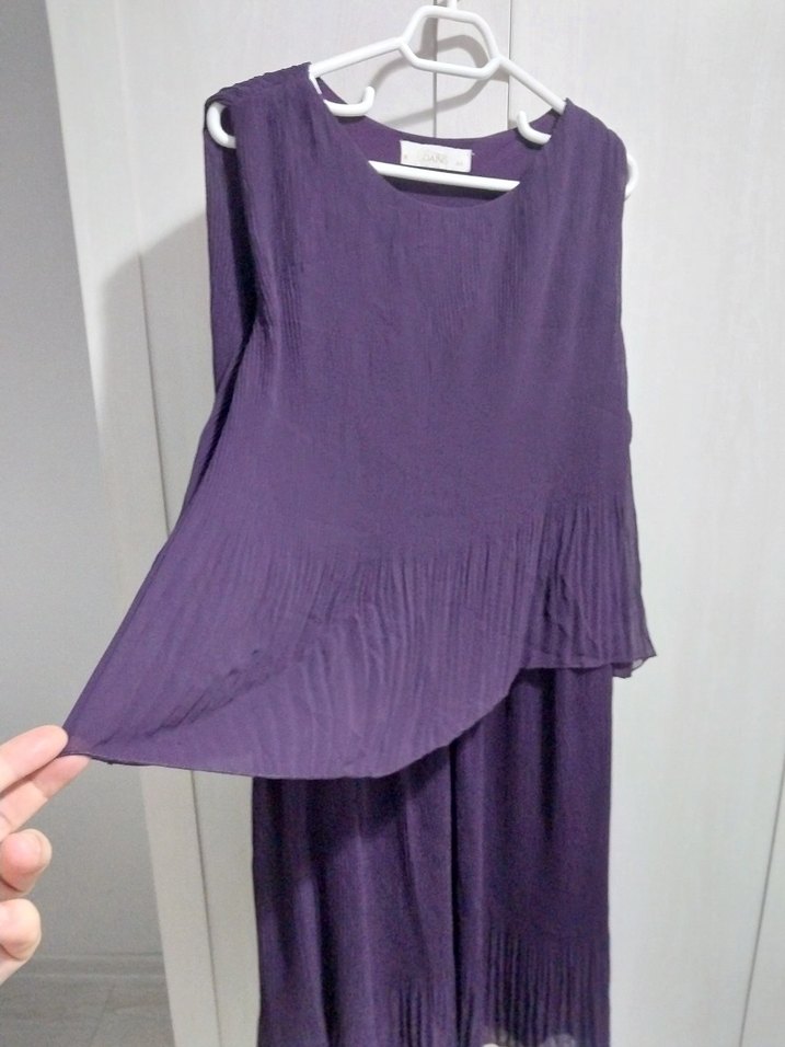 Mor Piliseli  Midi Elbise - Görsel 4