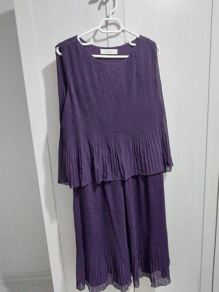 Mor Piliseli  Midi Elbise - Görsel 2