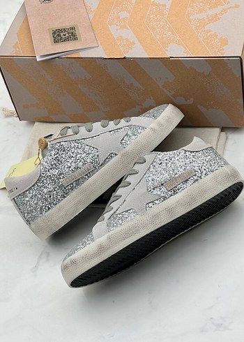 Goolden goose Beyaz Gri Simli Stiletto Topuklu Kadın Spor Ayakka