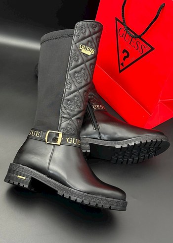 Guess Guess Siyah Deri Tokalı Biker Dizüstü Çizme
