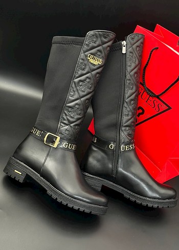36 Beden siyah Renk Guess Siyah Deri Tokalı Biker Dizüstü Çizme