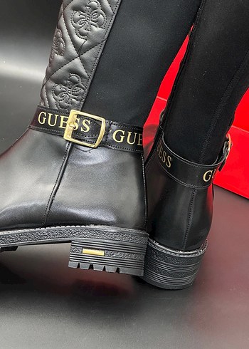 36 Beden Guess Siyah Deri Tokalı Biker Dizüstü Çizme