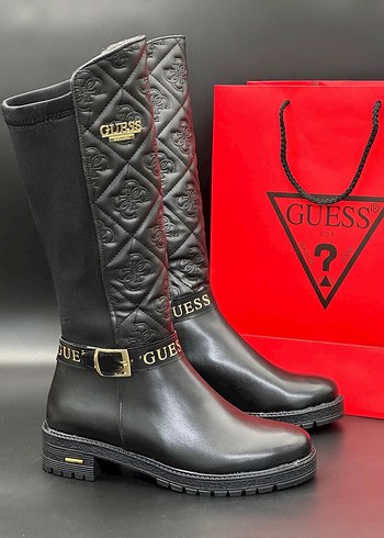 Guess Siyah Deri Tokalı Biker Dizüstü Çizme
