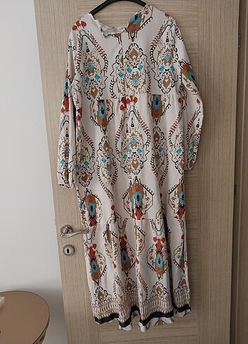 xl Beden camel Renk Keten elbise