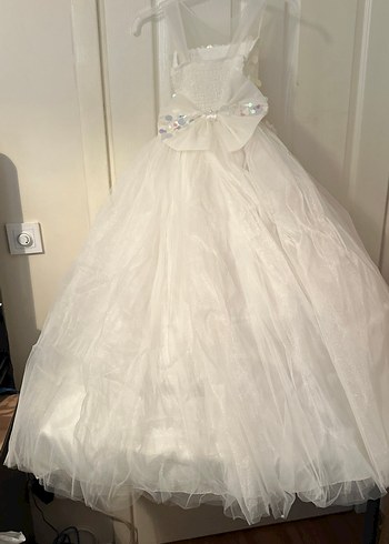 Beyaz Nakışlı Straplez Kız Çocuk Elbisesi - Görsel 3