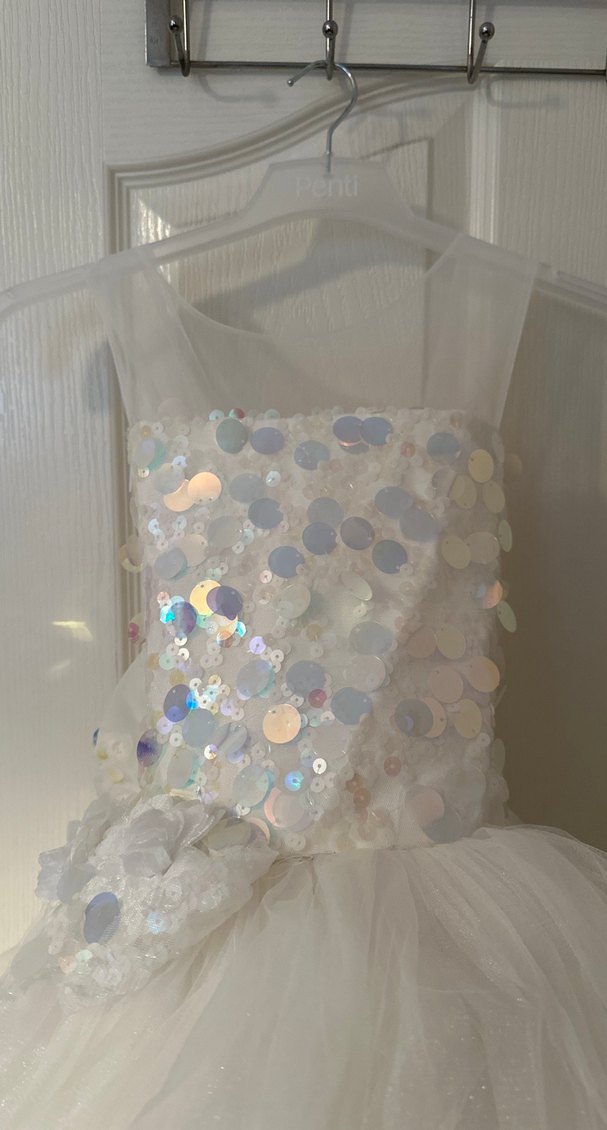 Beyaz Nakışlı Straplez Kız Çocuk Elbisesi - Görsel 2