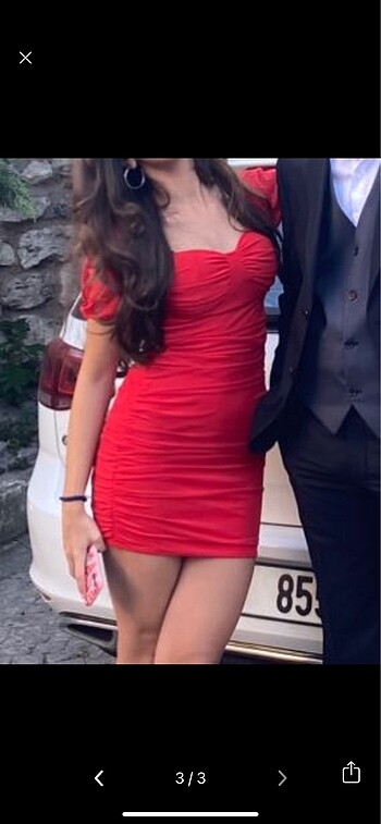 kırmızı büzgülü elbise
