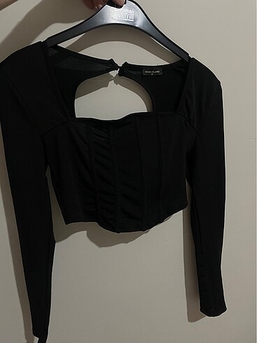 Siyah uzun kollu crop
