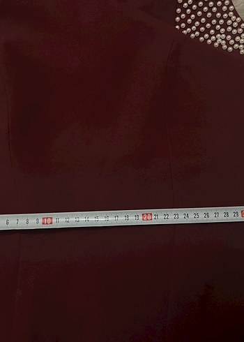 Bordo V Yaka Nakışlı Kalem Elbise - Görsel 5