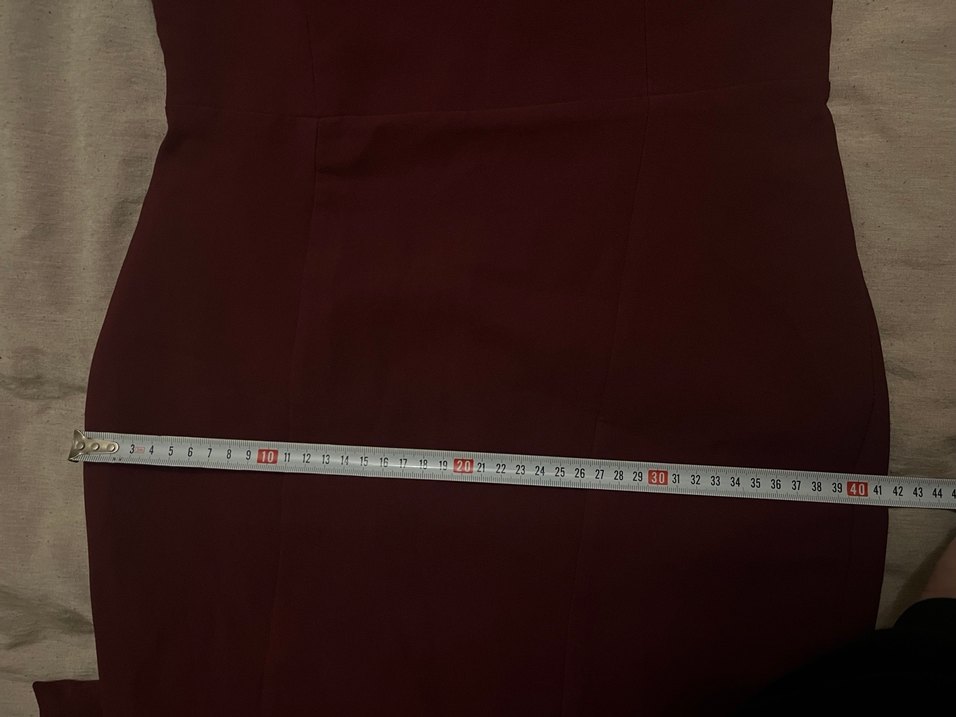 Bordo V Yaka Nakışlı Kalem Elbise - Görsel 4