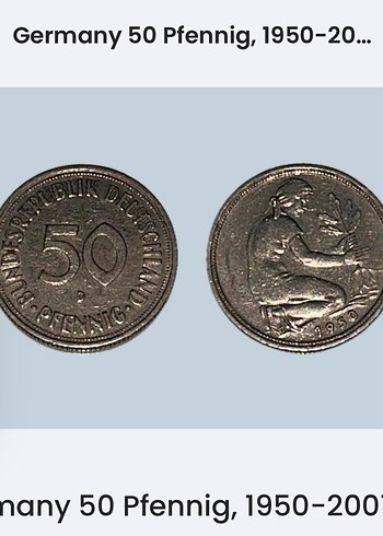 Alman 50 Pfennig Madeni Para, 1950-2000