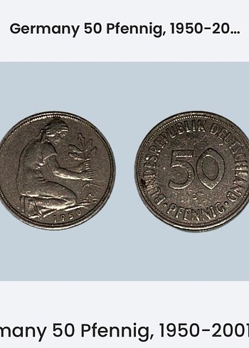 Almanya 50 Pfennig Madeni Para, 1950-2001