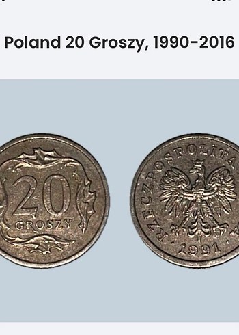 Gri Polonya 20 Groszy Rozet, 1990-2016