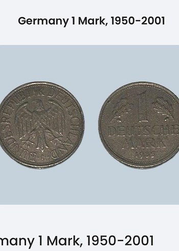 Almanya 1 Mark Madeni Para Rozeti, 1950-2001