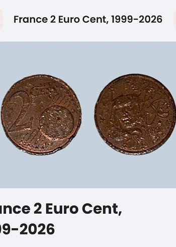 Fransa 2 Euro Cent Madeni Para Rozeti
