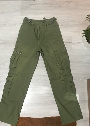 Kadın Haki Kargo Kumaş Pantolon