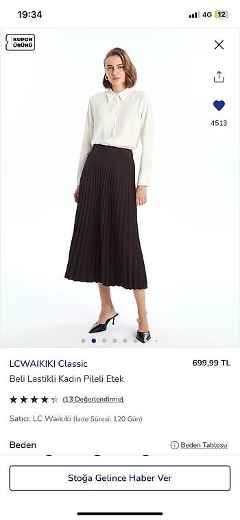m Beden LCW KAHVERENGİ PİLELİ ETEK