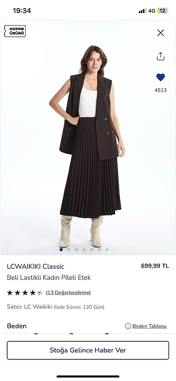 m Beden kahverengi Renk LCW KAHVERENGİ PİLELİ ETEK