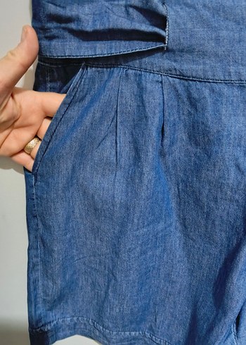 Kadın Lacivert Kemerli Mini Kot Şort - Görsel 2