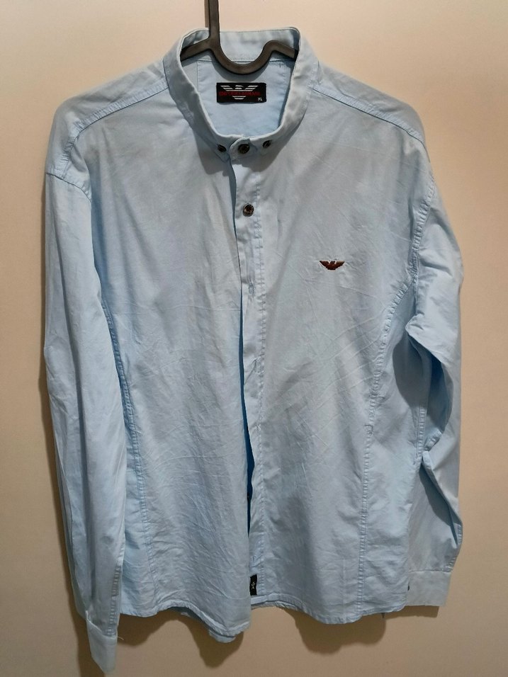 Mavi Keten Erkek Gömlek Uzun Kollu - Görsel 2