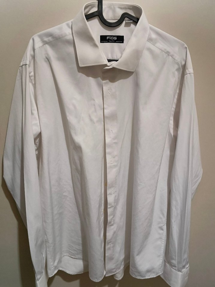 Düğmeli Beyaz Keten Erkek Gömlek - Görsel 3