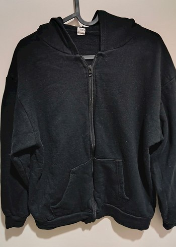 KadınÇocuk Siyah Fermuarlı Kapüşonlu Sweatshirt - Görsel 2