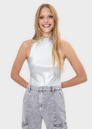 H&M H&M Gümüş Parlak Kolsuz Fitted Monokini