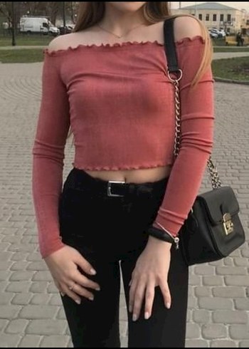 Kadın Pembe Kollu Crop Top