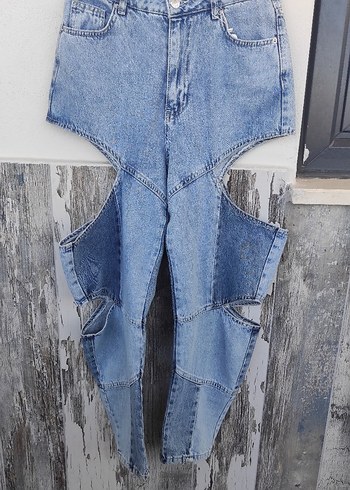 Diğer Tokalı Kesik Detaylı Kadın Mavi Jean