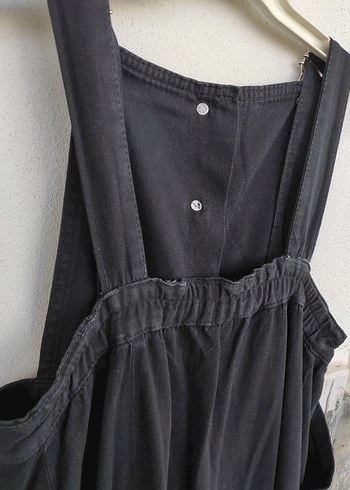 Vintage Metal Düğmeli Siyah Kot Uzun Askılı Kadın Jile - Görsel 2