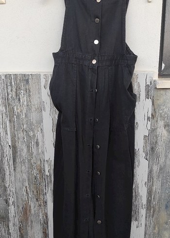 Vintage Metal Düğmeli Siyah Kot Uzun Askılı Kadın Jile - Görsel 6