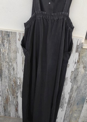 Vintage Metal Düğmeli Siyah Kot Uzun Askılı Kadın Jile - Görsel 3