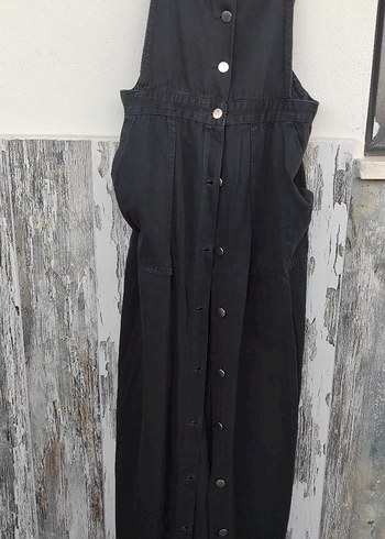 Vintage Metal Düğmeli Siyah Kot Uzun Askılı Kadın Jile - Görsel 4