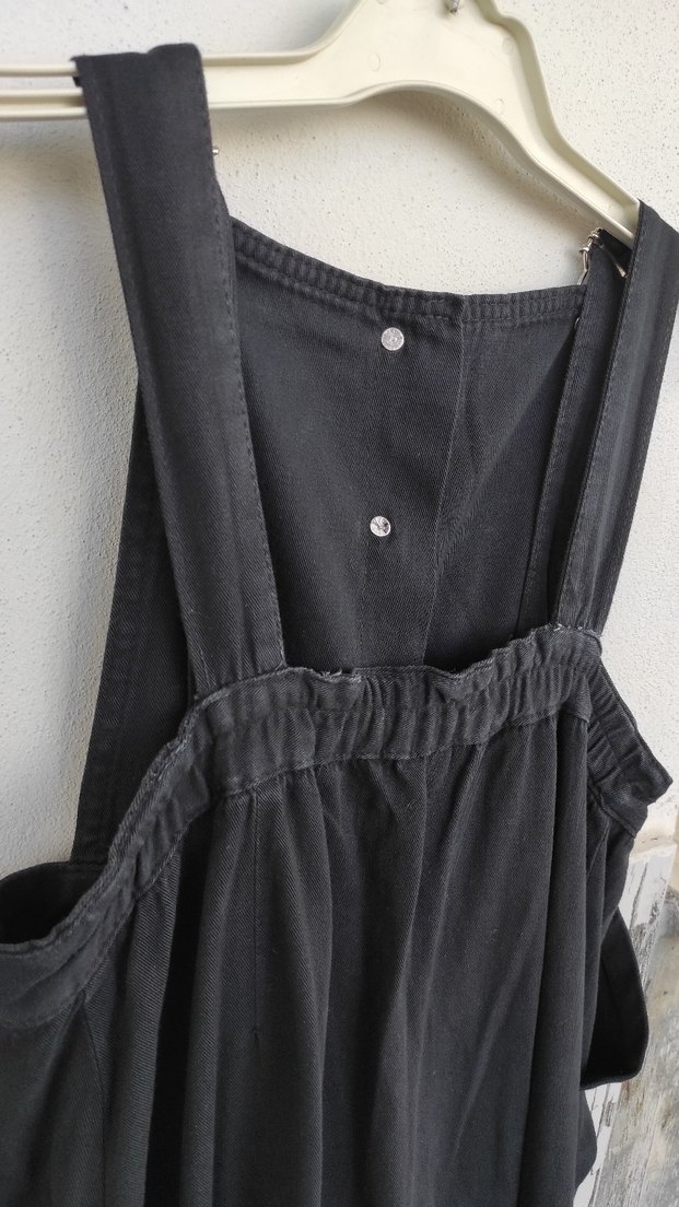 Vintage Metal Düğmeli Siyah Kot Uzun Askılı Kadın Jile - Görsel 2