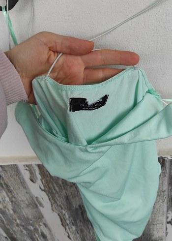 Turkuaz Drapeli İpli Uzun Kadın Suit - Görsel 4