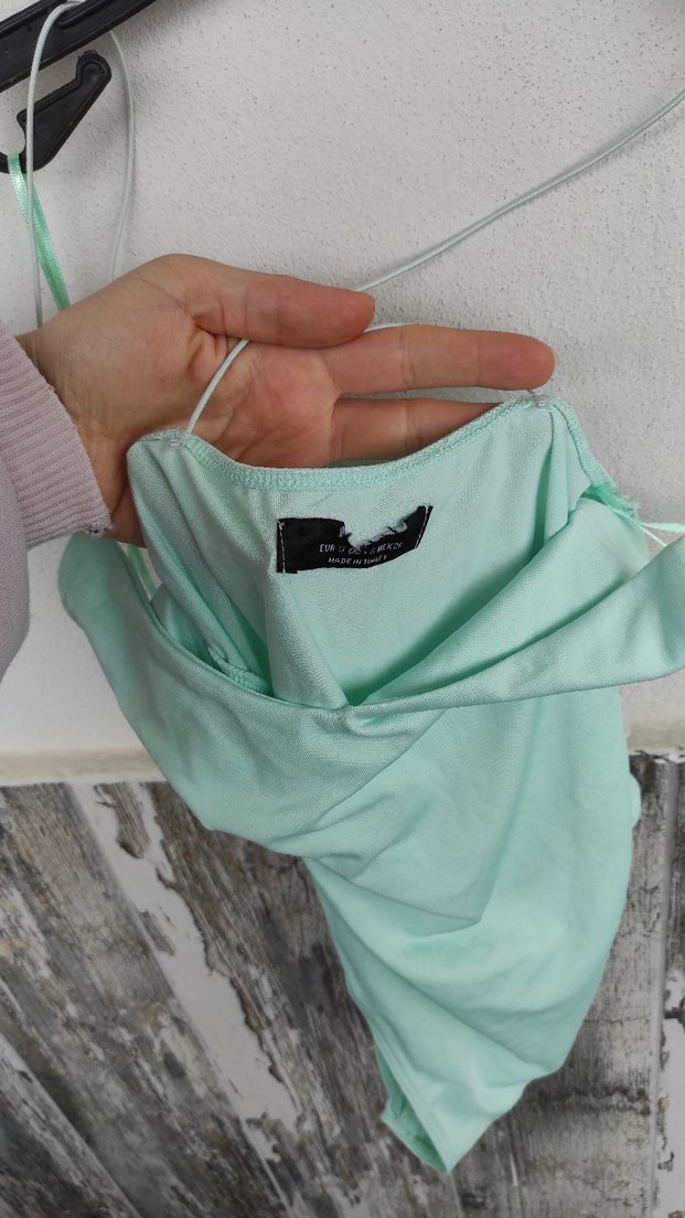 Turkuaz Drapeli İpli Uzun Kadın Suit - Görsel 4