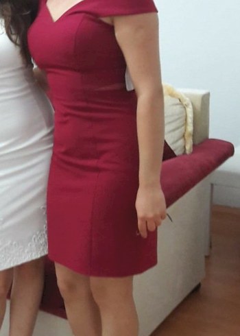 FuşyaV Yakalı Midi Kadın Elbise - Görsel 2