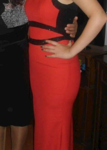 Kırmızı pullu Uzun Abiye Elbise - Görsel 3