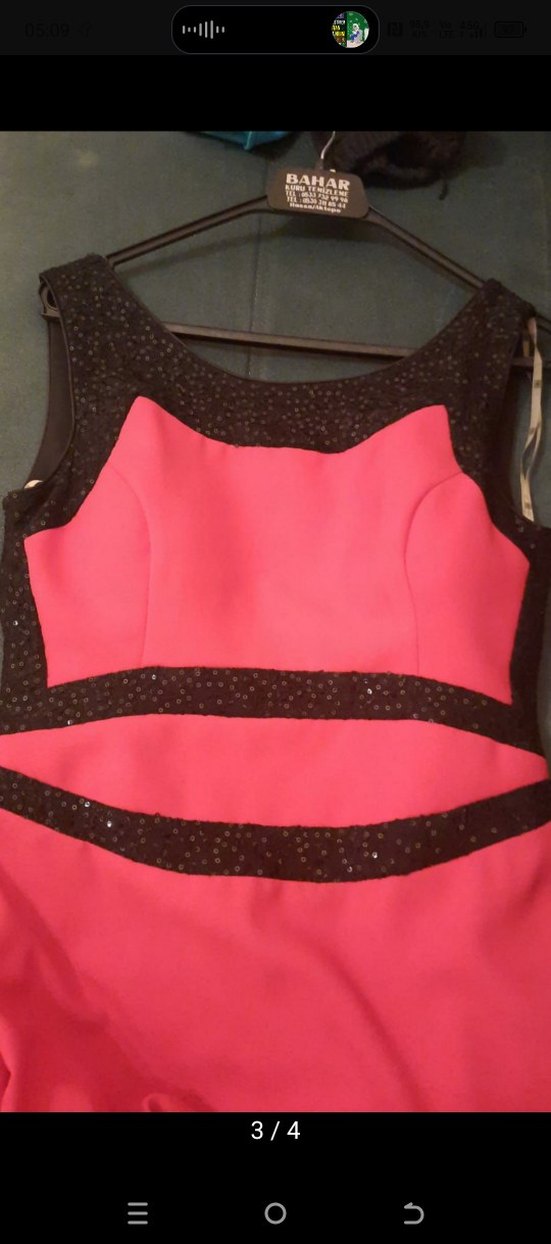 Kırmızı pullu Uzun Abiye Elbise - Görsel 4