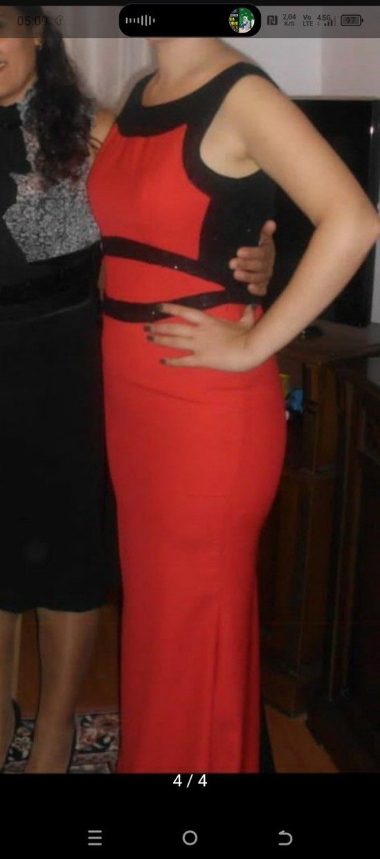 Kırmızı pullu Uzun Abiye Elbise - Görsel 3