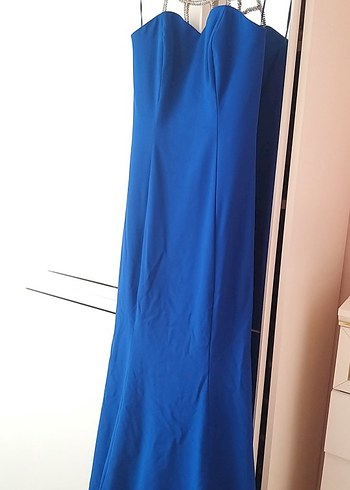 Mavi Straplez Uzun Abiye Elbise - Görsel 4
