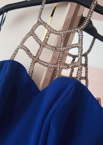 Mavi Straplez Uzun Abiye Elbise - Görsel 3