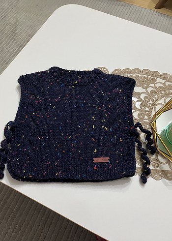 Bohem Tarz Çok Renkli Kız Örgü Yelek - Görsel 2