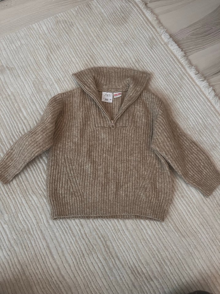 Bej Triko Yarım Fermuarlı Kazak - Görsel 2