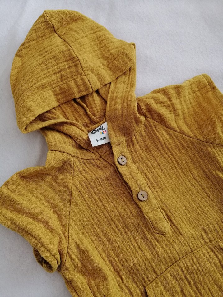 Kapüşonlu Sarı müslin t-shirt - Görsel 2