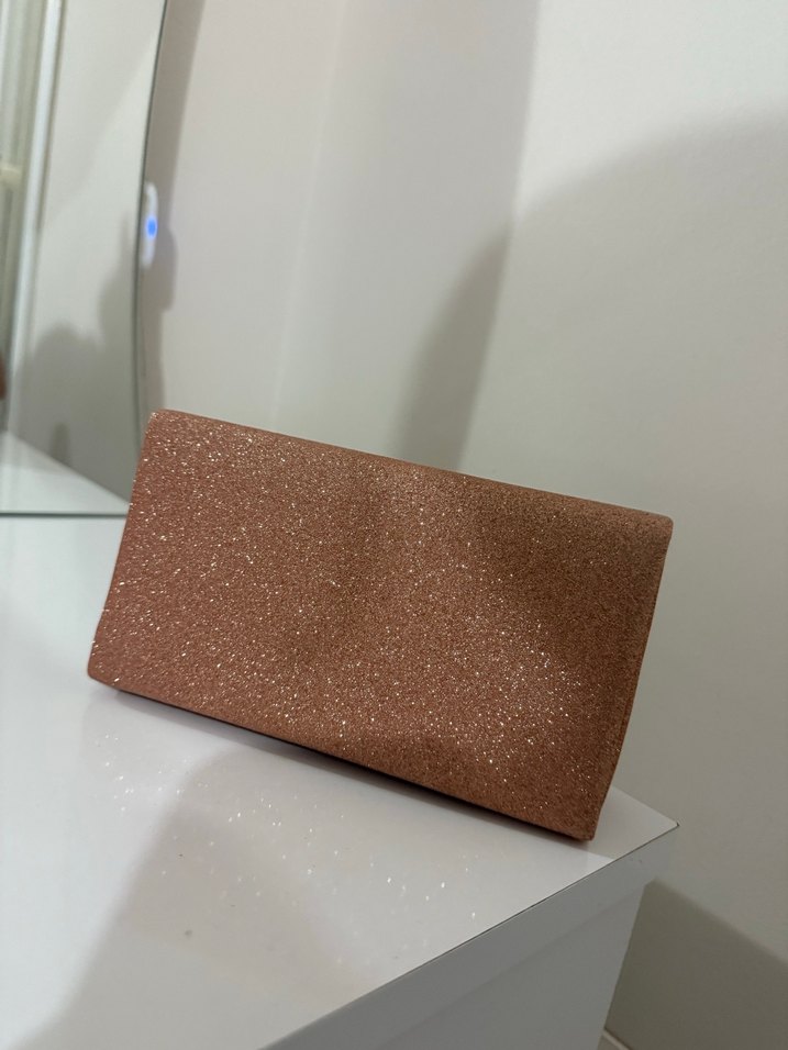 Bej Parlak Simli Deri Kadın Portföy Çanta - Görsel 2