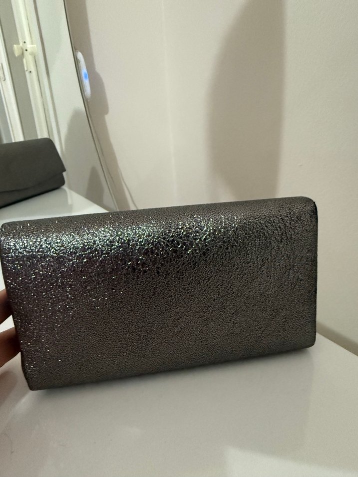 Kadın Parlak Gri Deri Portföy Çanta - Görsel 2