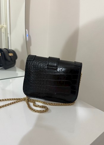 Siyah Yılan Derisi Desenli Deri Kadın Çanta - Görsel 2